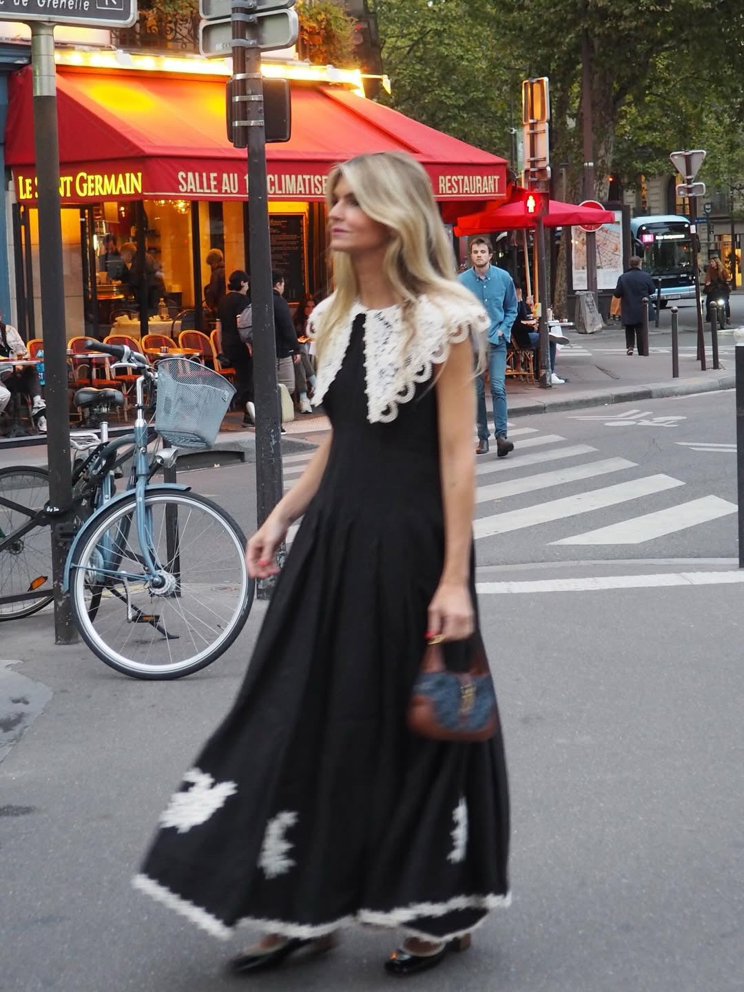 ALM Apollonia Lace Collar Viscose-Linen Midi Dress