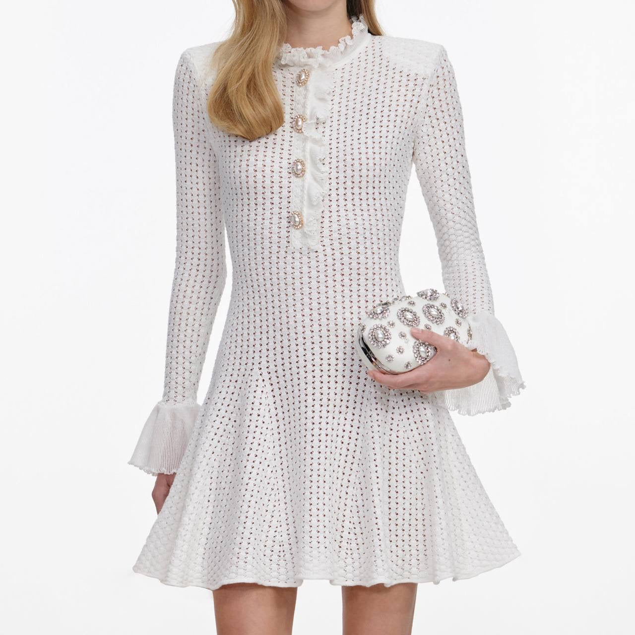 SP White Pointelle Knit Mini Dress