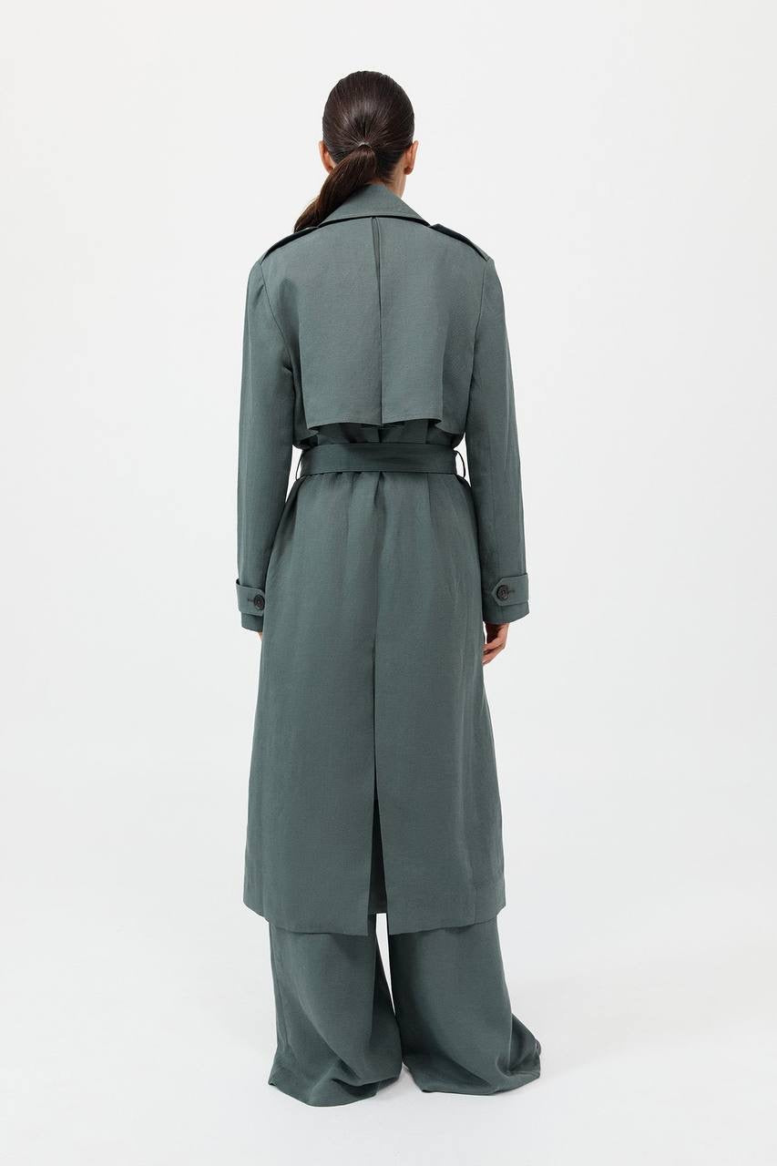 SA Soft Tailored Lyocell-Linen Long Trench Coat