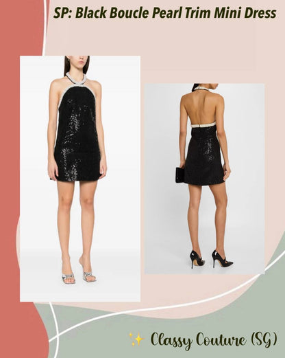 SP Black Metallic Pearl Trim Halter Boucle Mini Dress