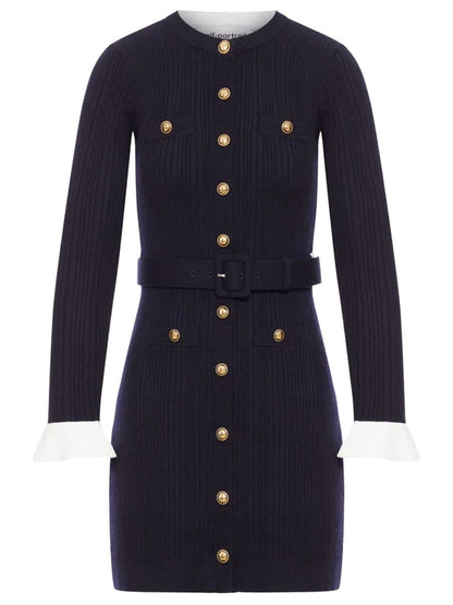 SP Navy Viscose Knit Mini | Midi Dress