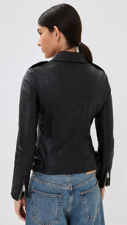 Black Han Slim-fit Lambskin Leather Asymmetric Zip Jacket