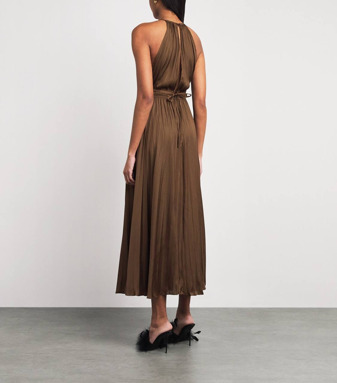 MJ Pleated Halter Neck Midi Dress