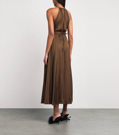 MJ Pleated Halter Neck Midi Dress