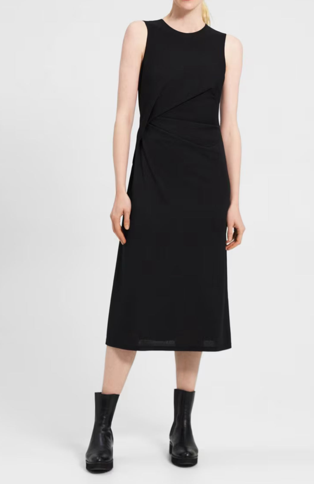 TH Draped Sweater Crepe Jersey Tuck Midi Dress