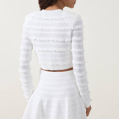 SP White Pointelle Knit Cardigan | Mini Skirt | Set