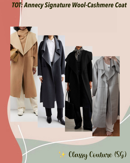 4 Colors! TOT Annecy Signature Wool-Cashmere Coat in Black | Grey | Two-tone Camel | Charcoal