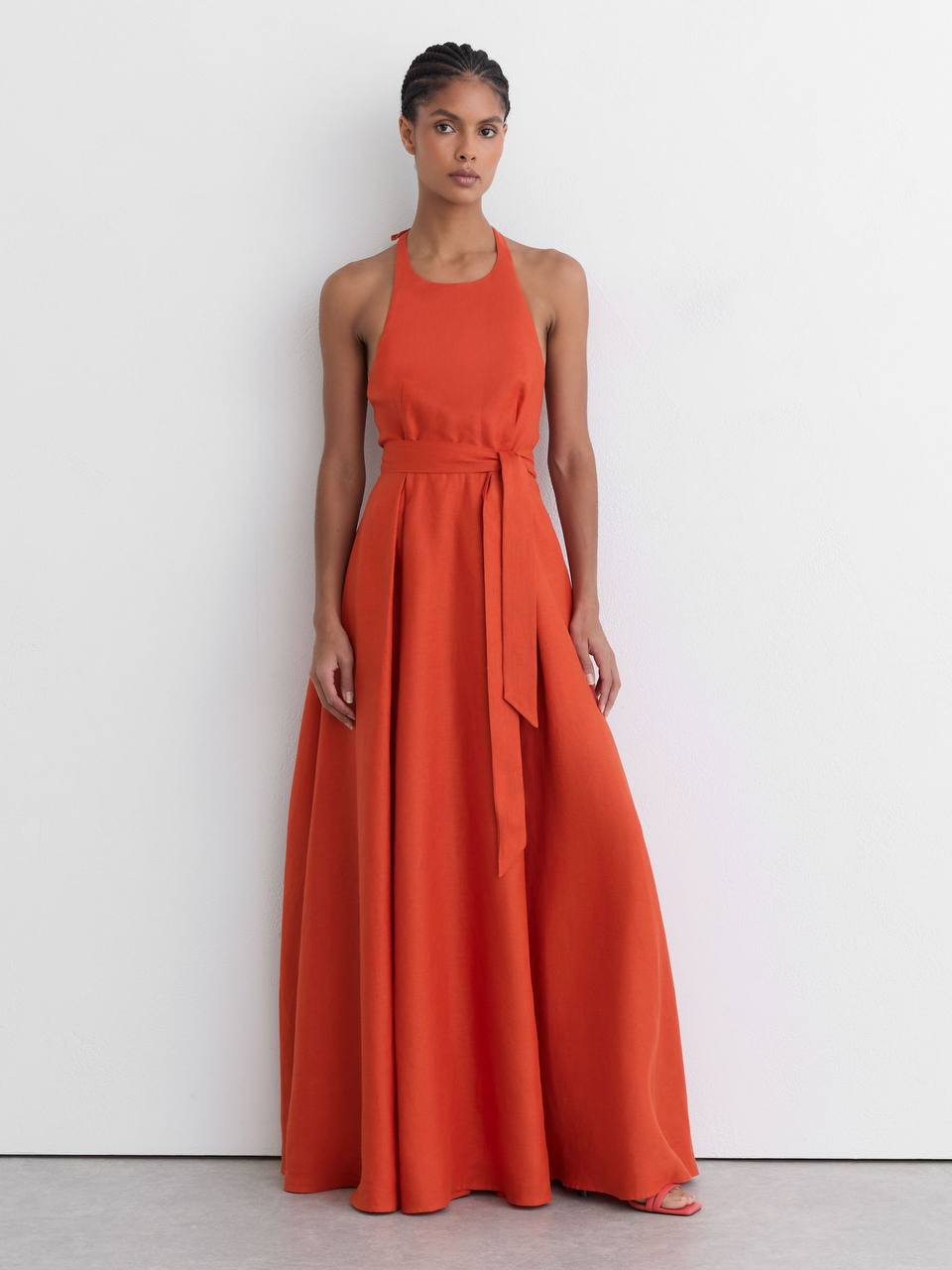 RS Paules Linen Open-Back Maxi Dress