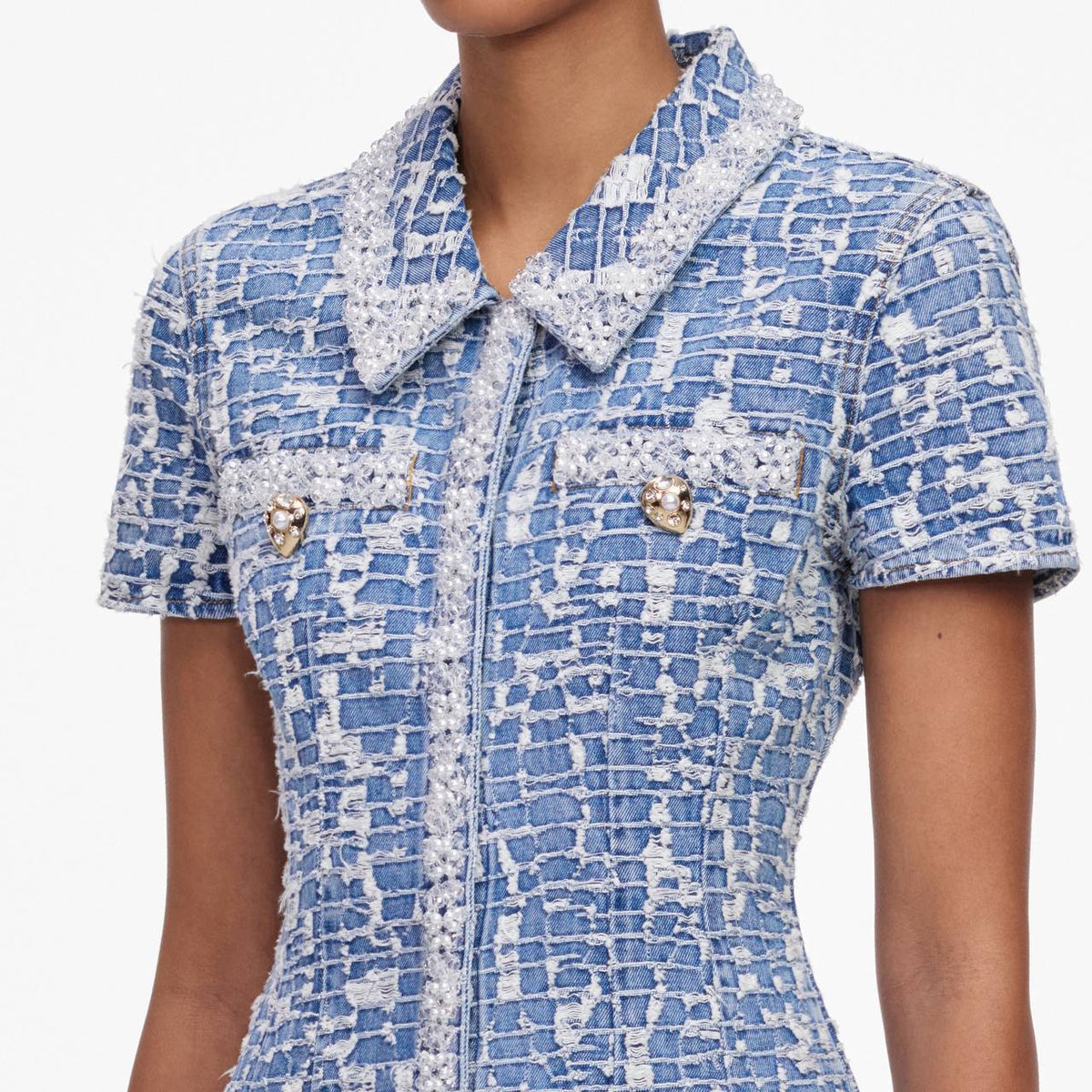 SP Blue Collared Textured Denim Mini Dress