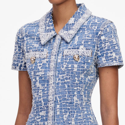 SP Blue Collared Textured Denim Mini Dress