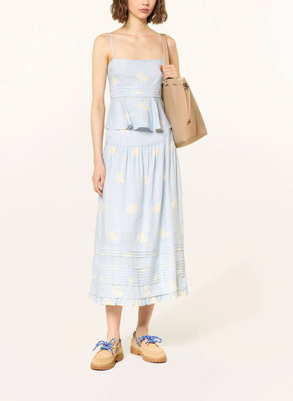 CP Floral-Print Linen-Blend Midi Skirt