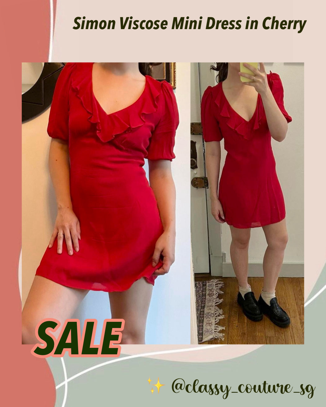 Simon Viscose Mini Dress in Cherry