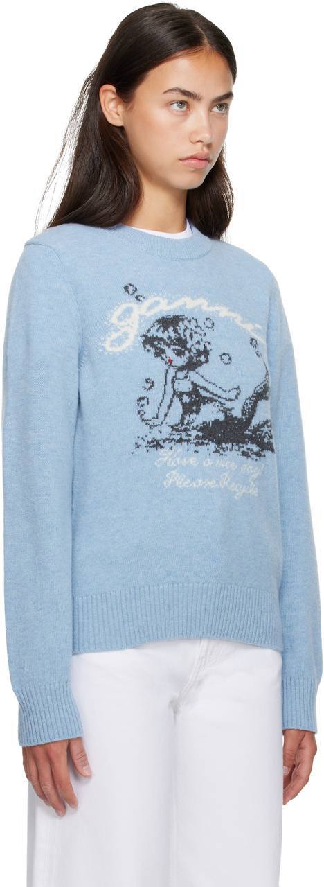 GN Blue Mermaid Graphic Wool-blend Sweater Pullover