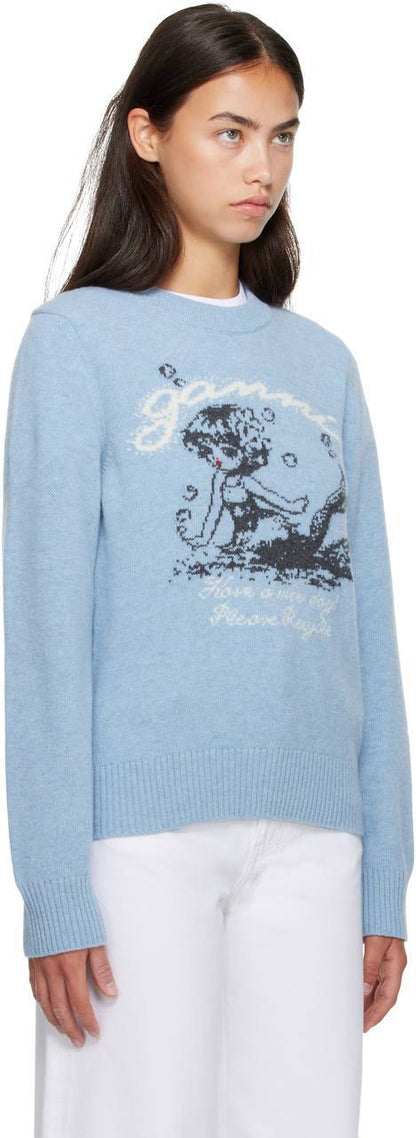 GN Blue Mermaid Graphic Wool-blend Sweater Pullover