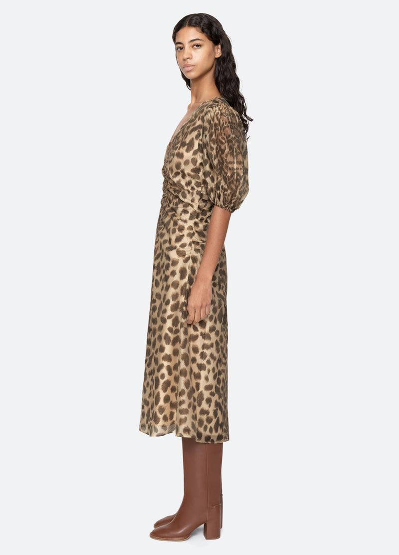 SE Claude Print Puff Sleeve Midi Dress