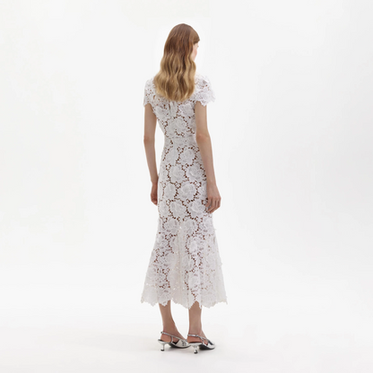 SP White Flower Lace Midi Dress
