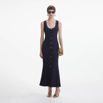 SP Navy Viscose Knit Midi Dress