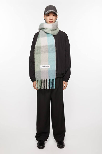 4 Colors! AC Checked Alpaca-Wool-Mohair blend Fringed Scarf