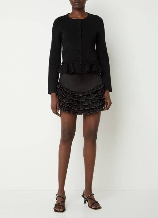 SD Removable Collar Viscose-blend Peplum Cardigan