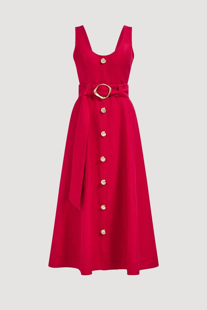 AJ Leonie Linen-blend Midi Dress