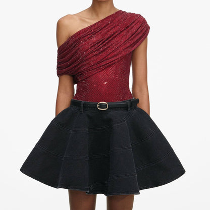 SP Flared Denim Mini Skirt in Black