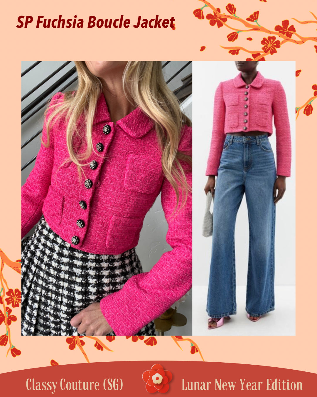 SP Fuchsia Boucle Button Cropped Jacket