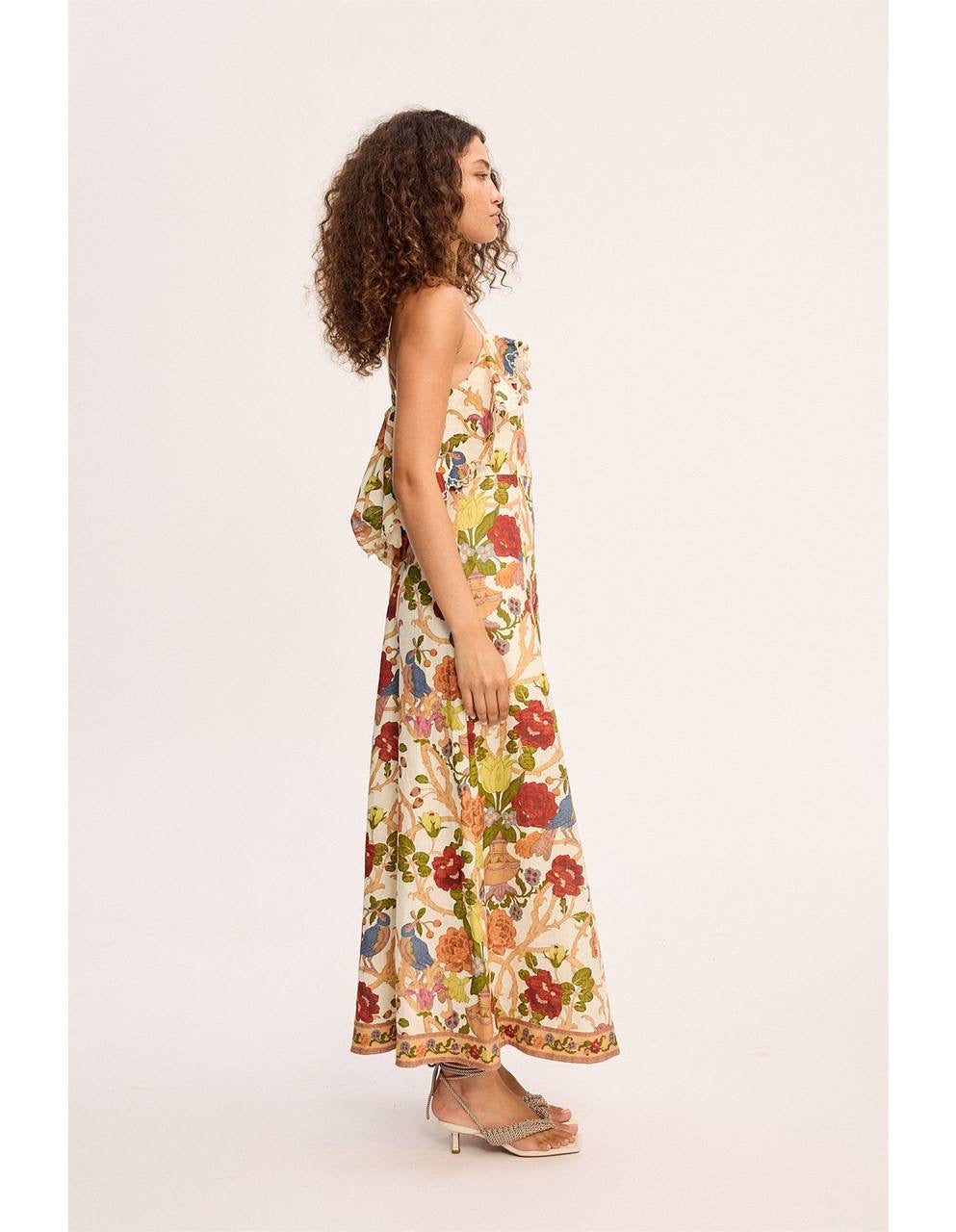 ALM Nissa Ruffle Linen Strappy Midi Dress