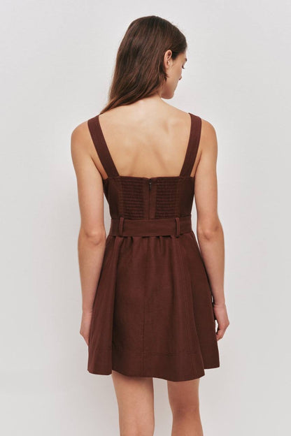 AJ Manon Brown Linen-viscose Mini Dress