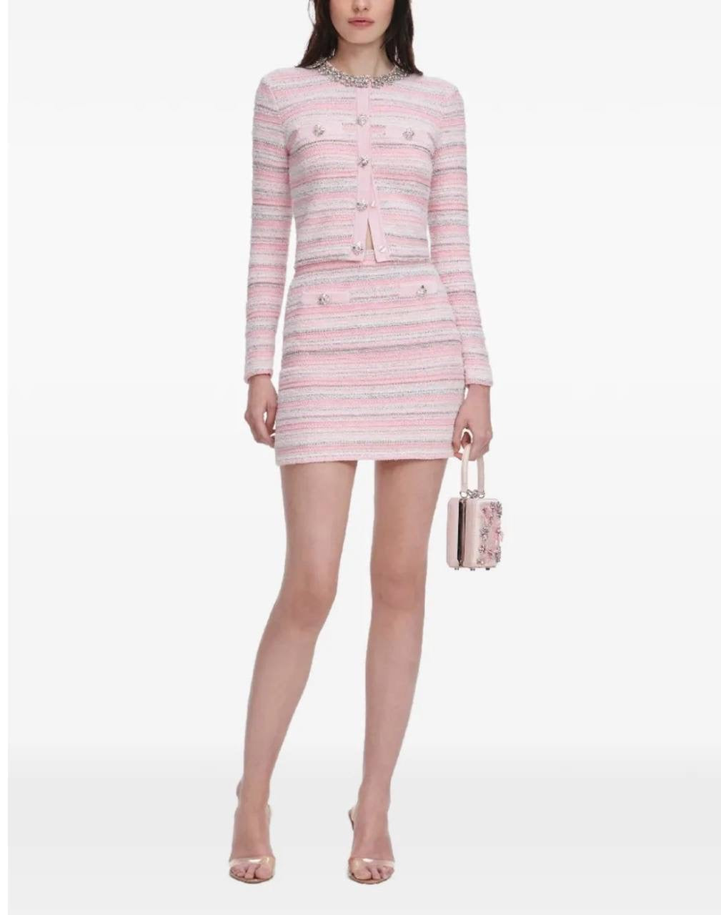SP Pink Textured Knit Cropped Cardigan & Mini Skirt Set