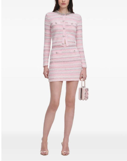 SP Pink Textured Knit Cropped Cardigan & Mini Skirt Set