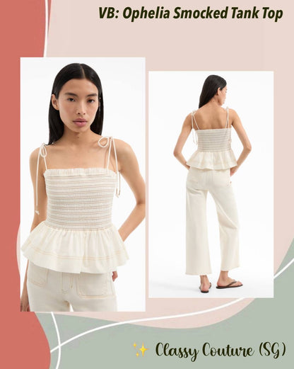 VB Ophelia Smocked Cotton Peplum Tank Top
