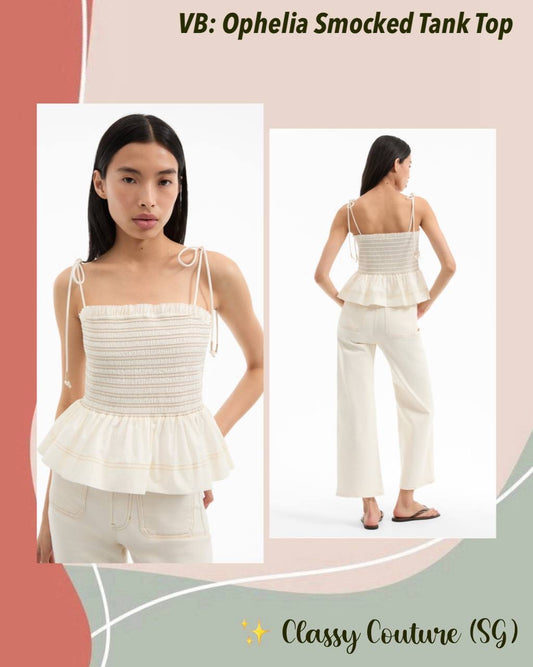 VB Ophelia Smocked Cotton Peplum Tank Top