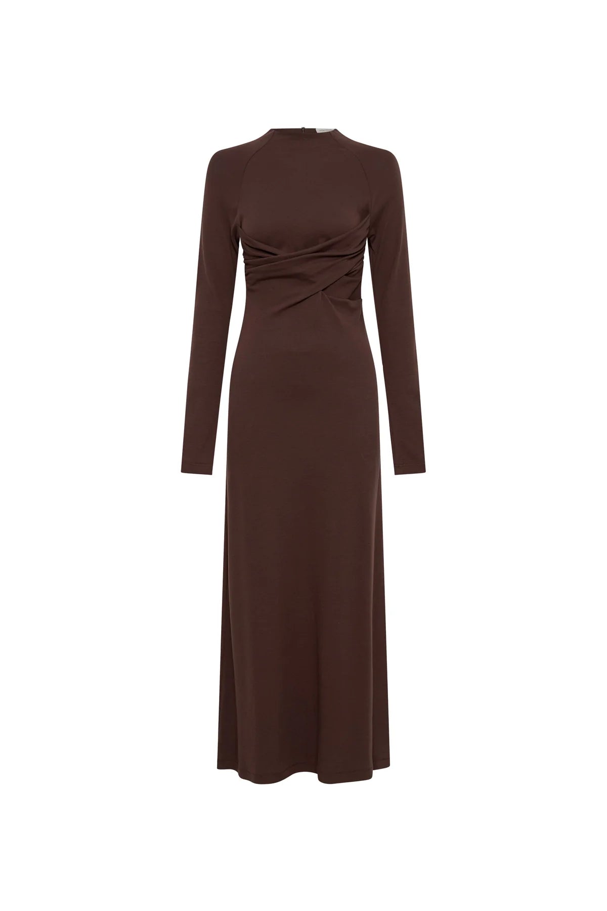 CM Cornell Cotton Long Sleeve Midi Dress in Hickory Brown