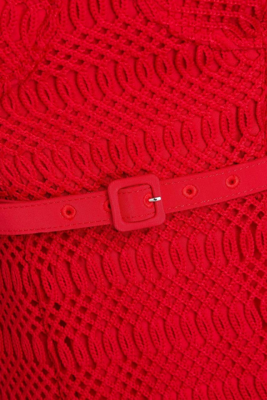 SP Red Lattice Bustier Lace Midi Dress