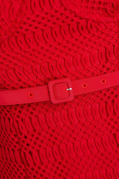 SP Red Lattice Bustier Lace Midi Dress