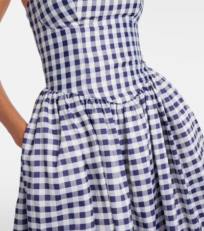 SP Navy Blue Gingham Taffeta Midi Dress