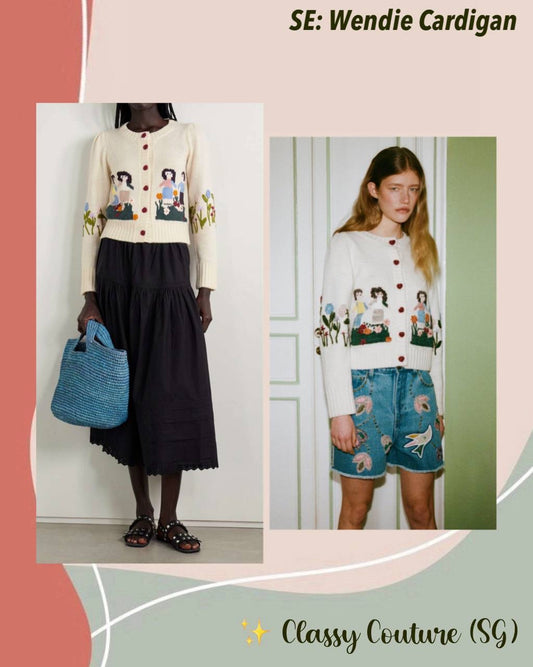 SE Wendie Embroidered Wool-Blend Cardigan