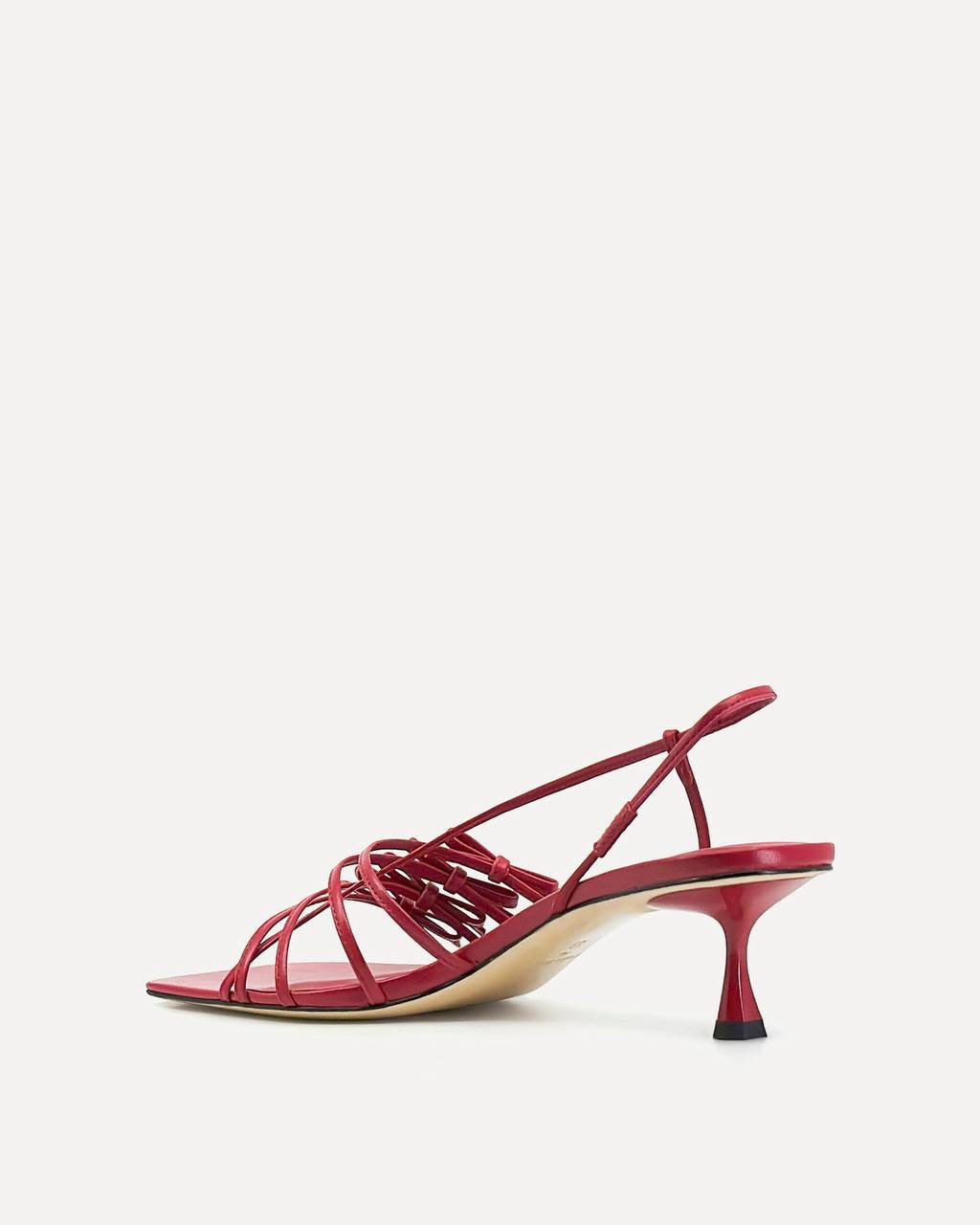 SA Jamie 50 Sandals Kitten Heel with Ribbon Bow Straps in Lambskin Leather