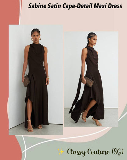 Sabine Satin Cape-Detail Maxi Dress