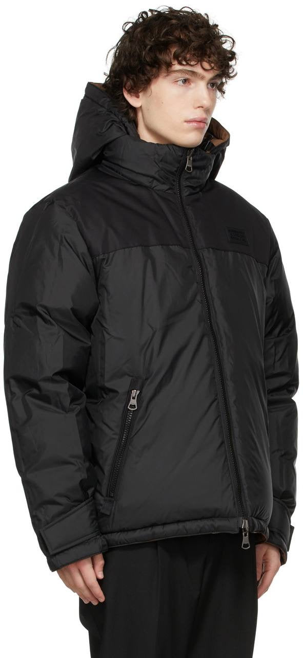 BBR Men’s / Unisex Reversible Check Nylon Puffer Hooded Jacket (Down feather-filled)