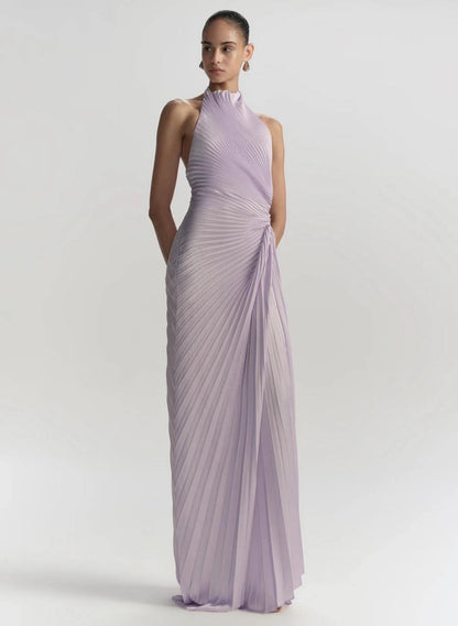 ALC Romy Halter Pleated Satin Gown Maxi Dress