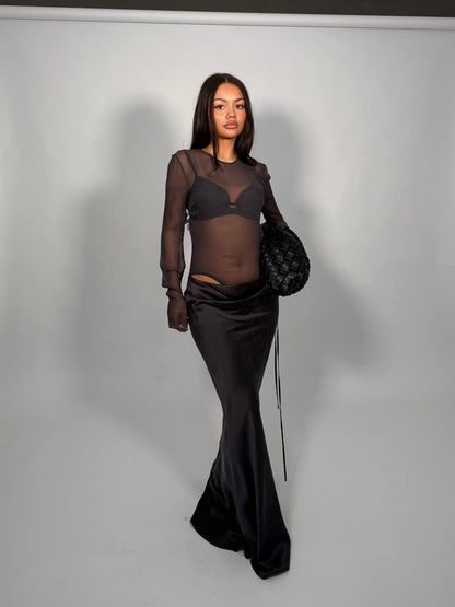 CE Sheer Torso Maxi Dress in Silk Georgette
