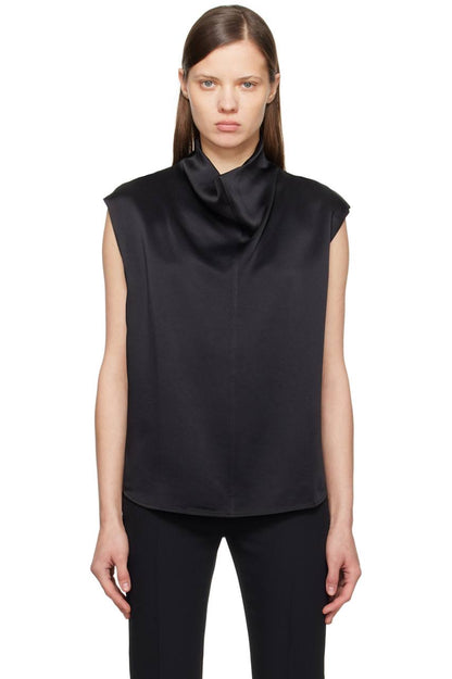 TOT Sleeveless Cady Funnel-Neck Blouse Top