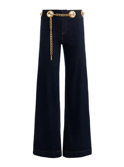 AO Jasper Cotton-blend Mid-Rise Jean with Chain Belt in Dark Rinse