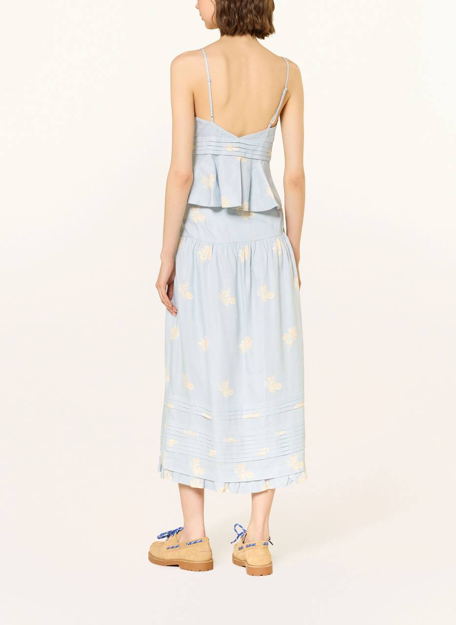 CP Floral-Print Linen-Blend Midi Skirt