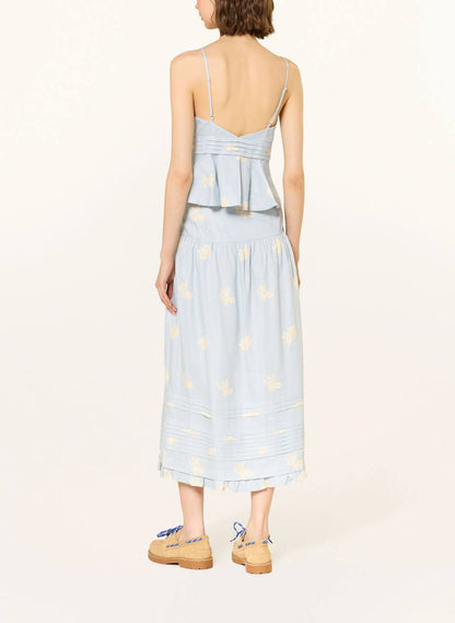 CP Floral-Print Linen-Blend Midi Skirt