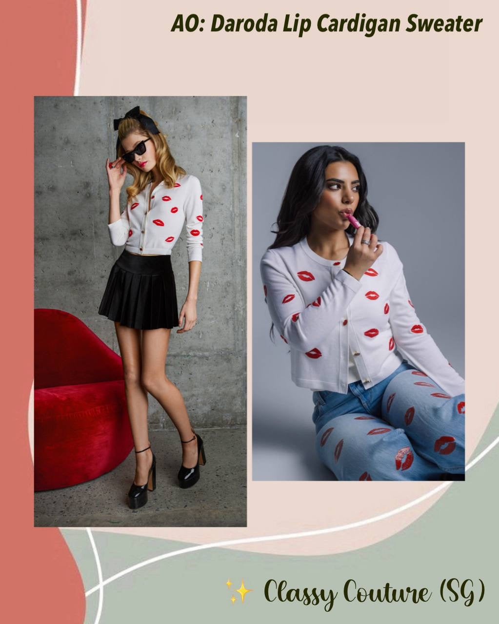 AO Daroda Lip Stretch-Wool Cardigan Sweater