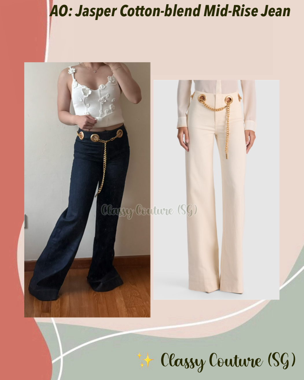 2 Colors! AO Jasper Cotton-blend Mid-Rise Jean with Chain Belt