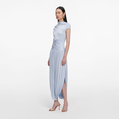 SP Yellow Sleeveless Wrap | Blue Short Sleeve Gathered Viscose-blend Jersey Midi Dress