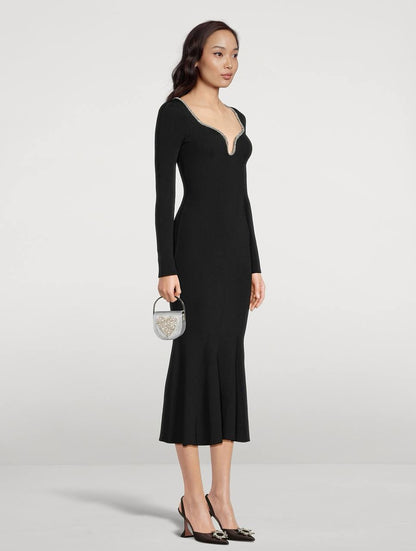 SP Black Knit Diamante Trim Midi Dress